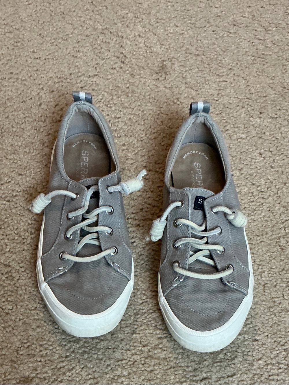 Sperry Taupe Canvas Low-Top Sneakers with Cream Laces